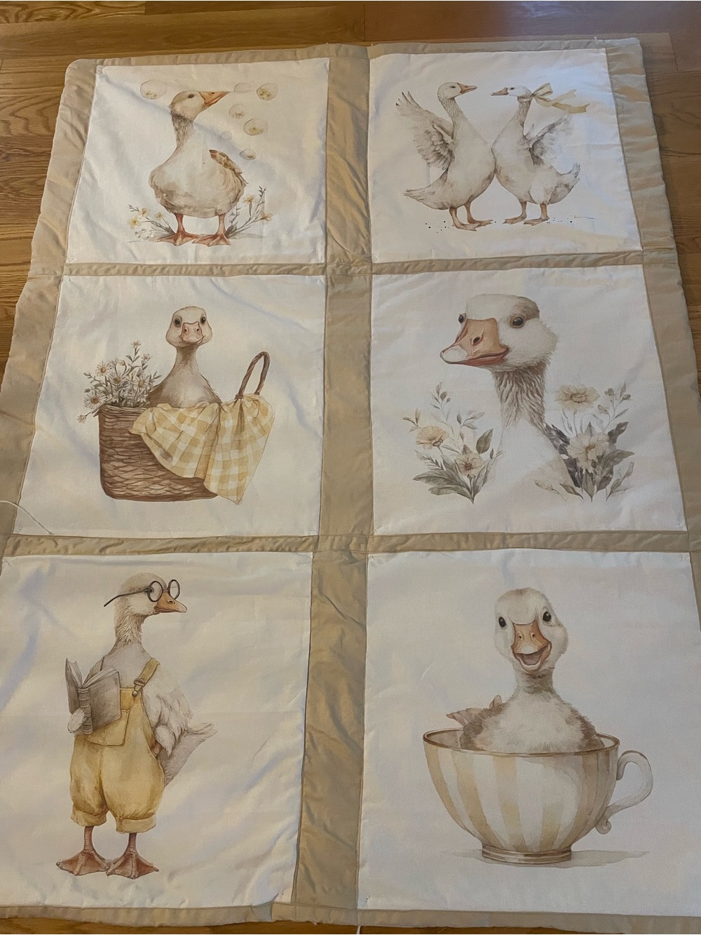 Silly Goose Crib Size Panel Quilt - Neutral Beige & Cream